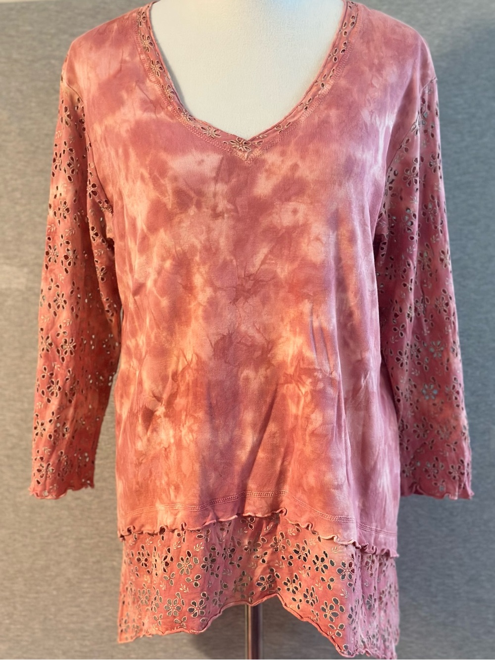 Glima Top Pink Wash Grunge Fairy Y2K Renaissance eyelet Rose Indie Tie Dye Sz 1X